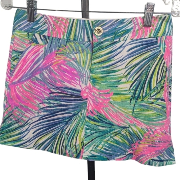 LILLY PULITZER MULTI SCARLET MACAW PRINT NICKI Cotton Flat Front Skort Size OO - Picture 1 of 15